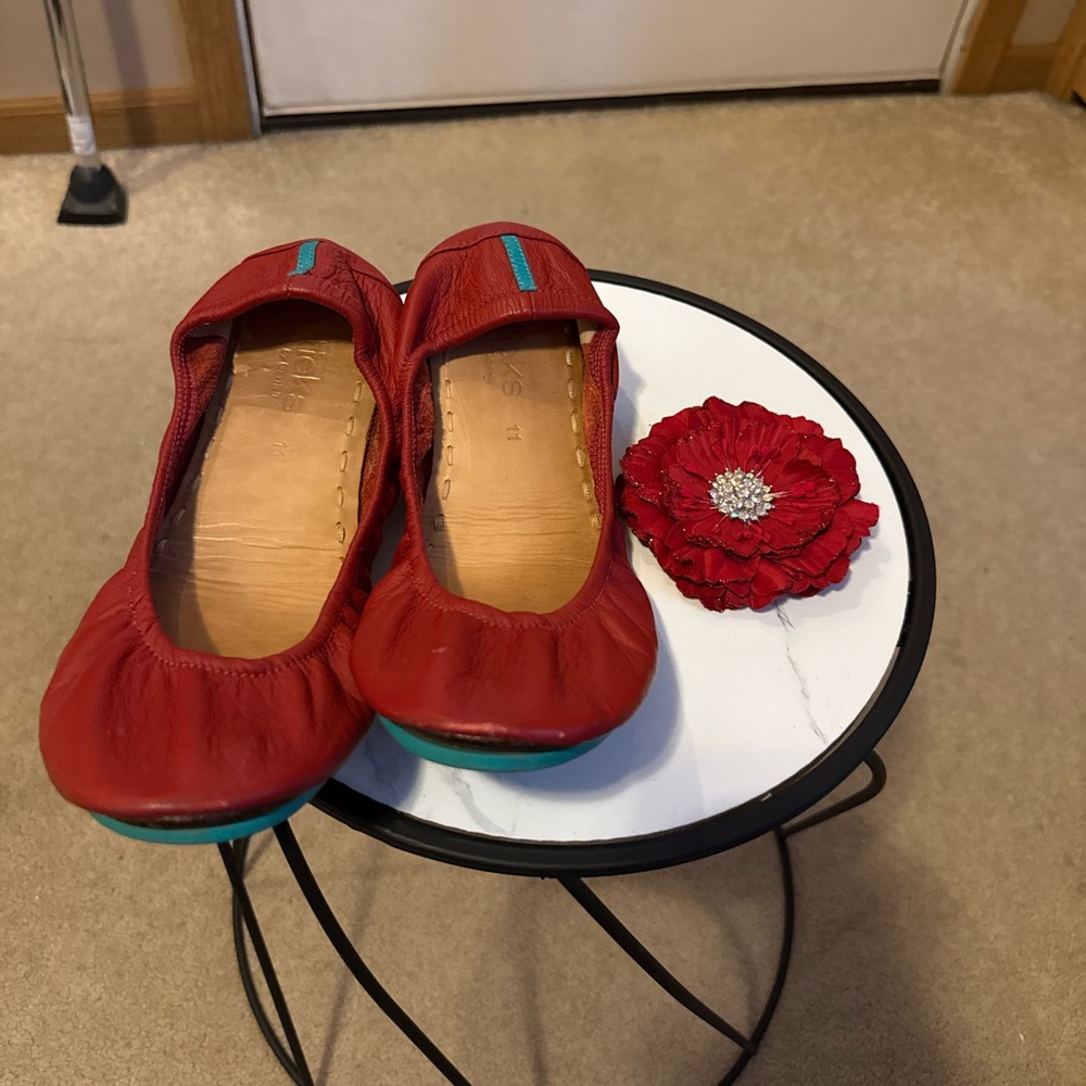 Tieks Red Leather Ballet Flats with Teal Accents cardinal Red